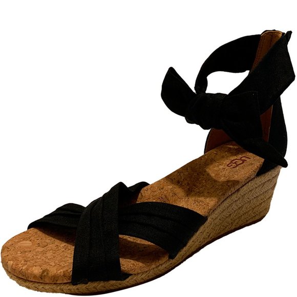 UGG Women's Traci Espadrille Wedge Canvas Sandals Black